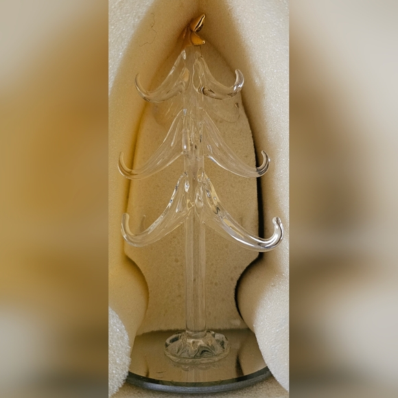 Glass Christmas Tree Figurine with 12 Ornaments and Mirrored Base - Picture 8 of 9